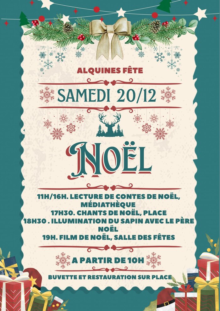 Lecture de contes de Noël, chants de Noël, illumination du sapin, film de Noël