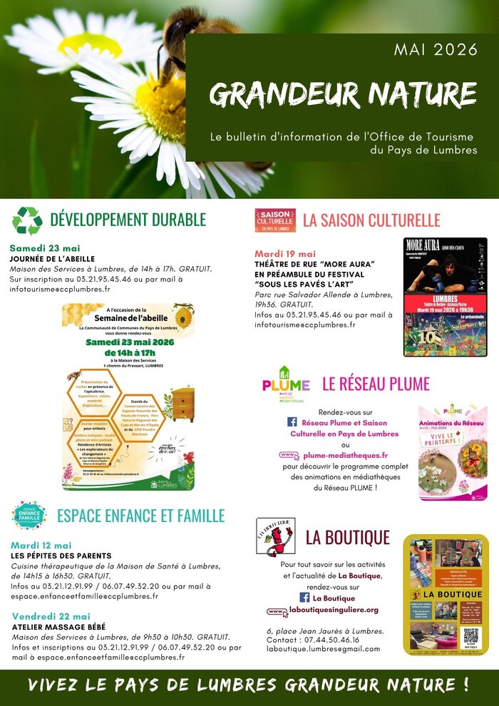 Développement durable, espace enfance et famille, saison culturelle, réseau PLUME, La Boutique